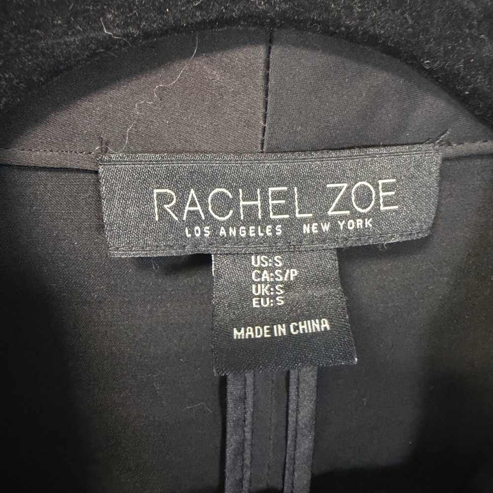 Rachel Zoe Black Satin Ruched 3/4 Sleeve Open Front Blazer Small Office Casual - Picture 2 of 7